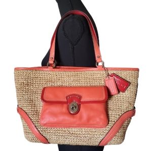 Coach Straw and‎ Leather Tote Bag.